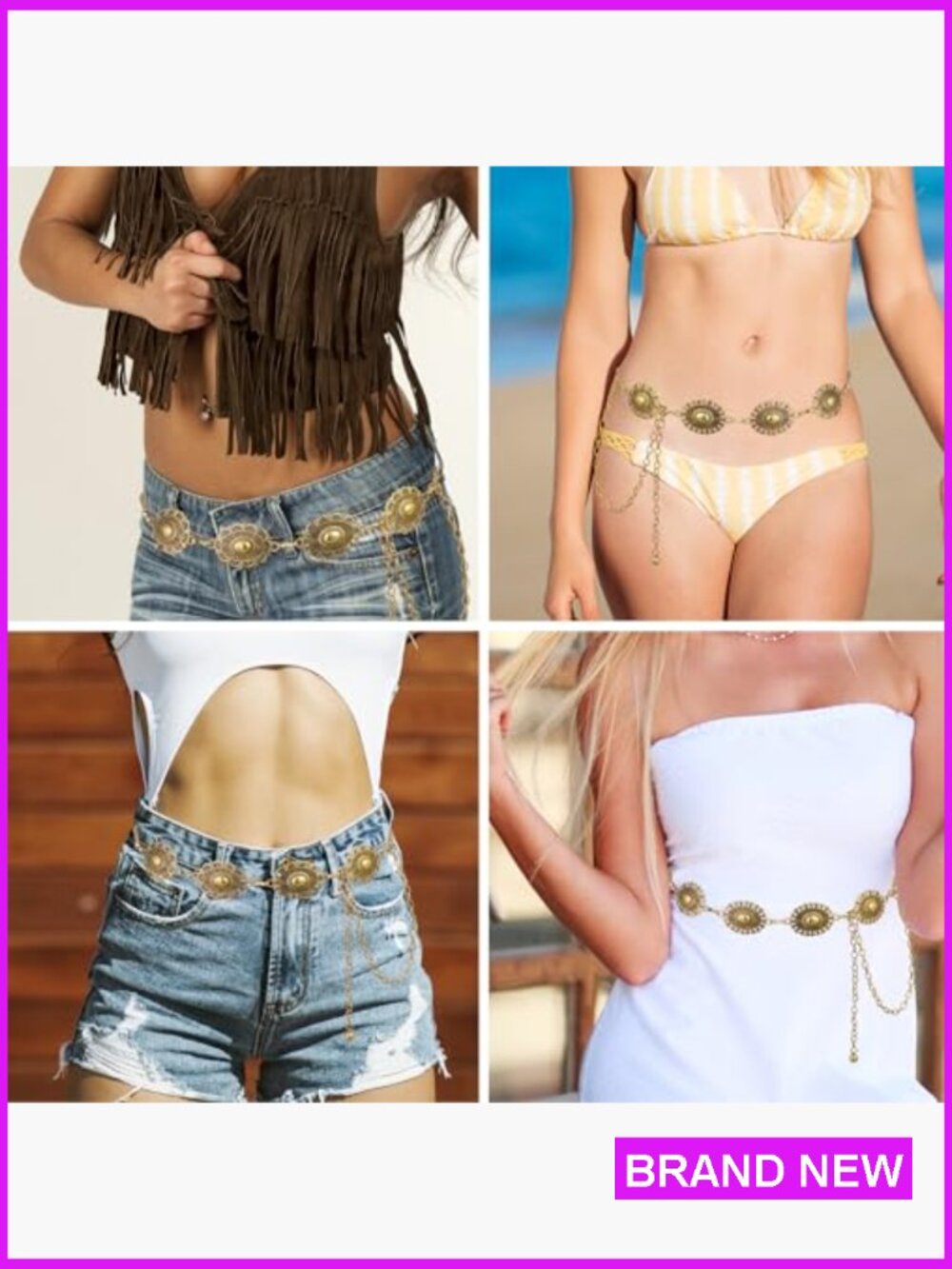Western Metal Chain Belt Adjustable Boho Cowgirl Waist Belt for Dresses Jeans - Picture 6 of 7